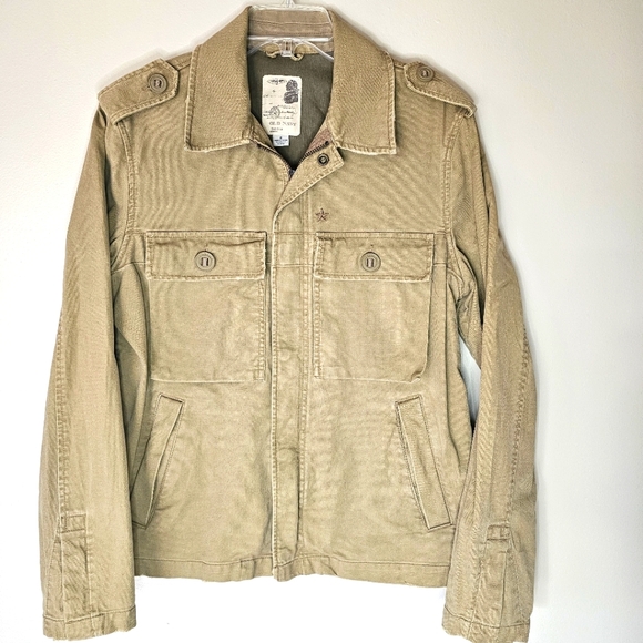 Men's Military Zip Up Button Jacket Distressed Size Small Khaki Tactical Chore - Picture 1 of 9